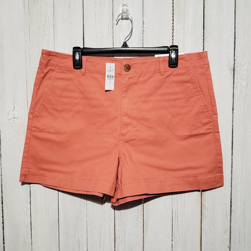 NEW Loft Size 16 Shorts Women's Washed Twill Coral Orange Cotton Stretch Chino